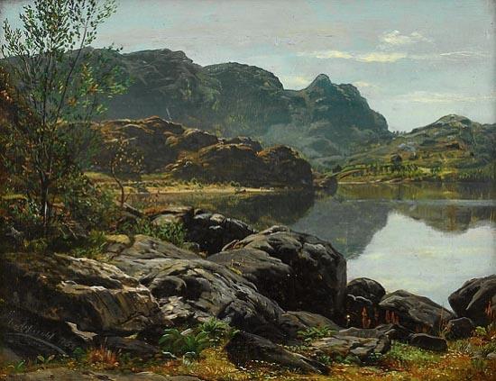 Anders Askevold Landskap med innsjo Norge oil painting art